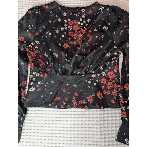 FOREVER 21 black floral blouse v-neck button up size large NWT WhimsyGoth - Picture 6 of 7